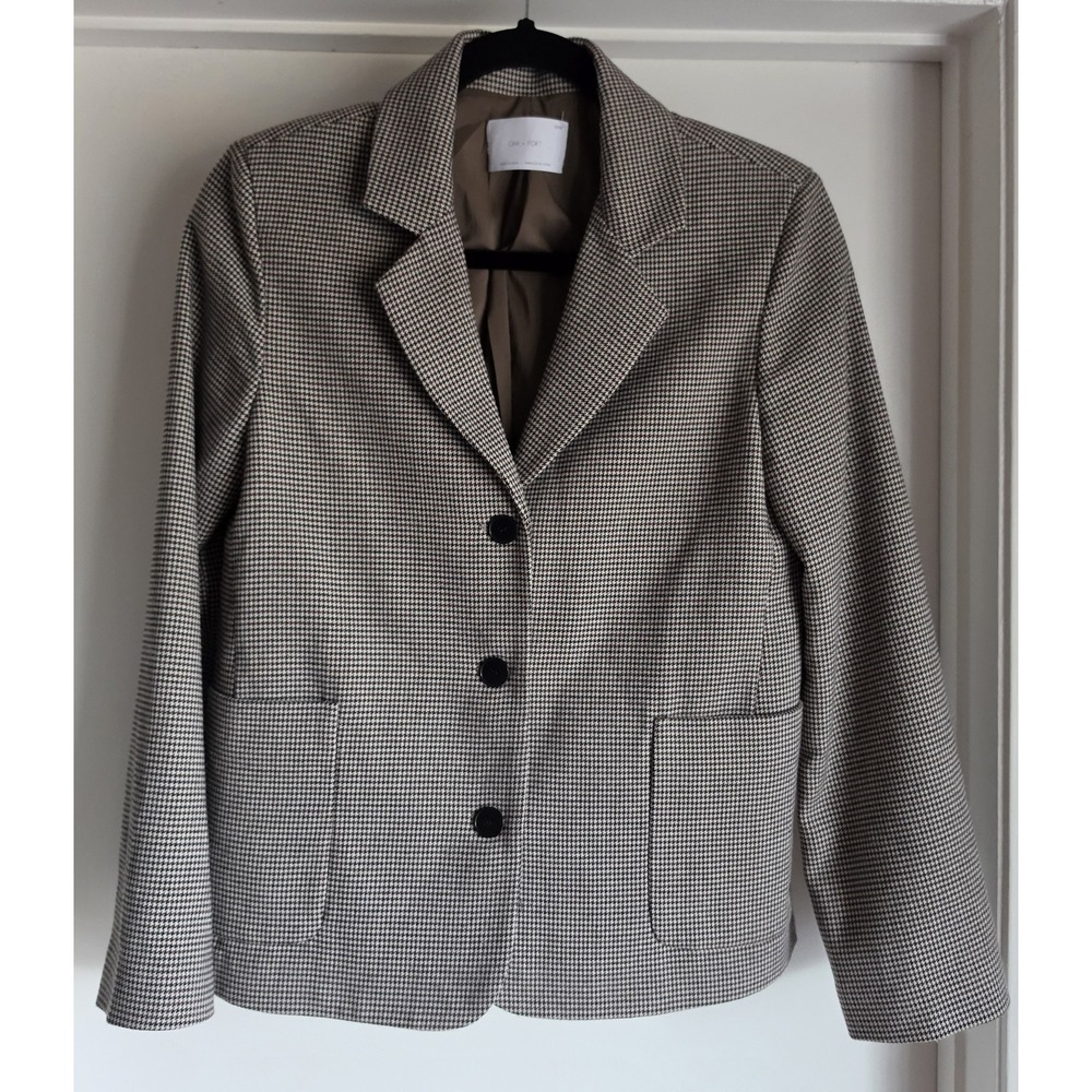 Oak + Fort Blazer XS Houndstooth Brown Black Work Jacket Coat Long Sleeve